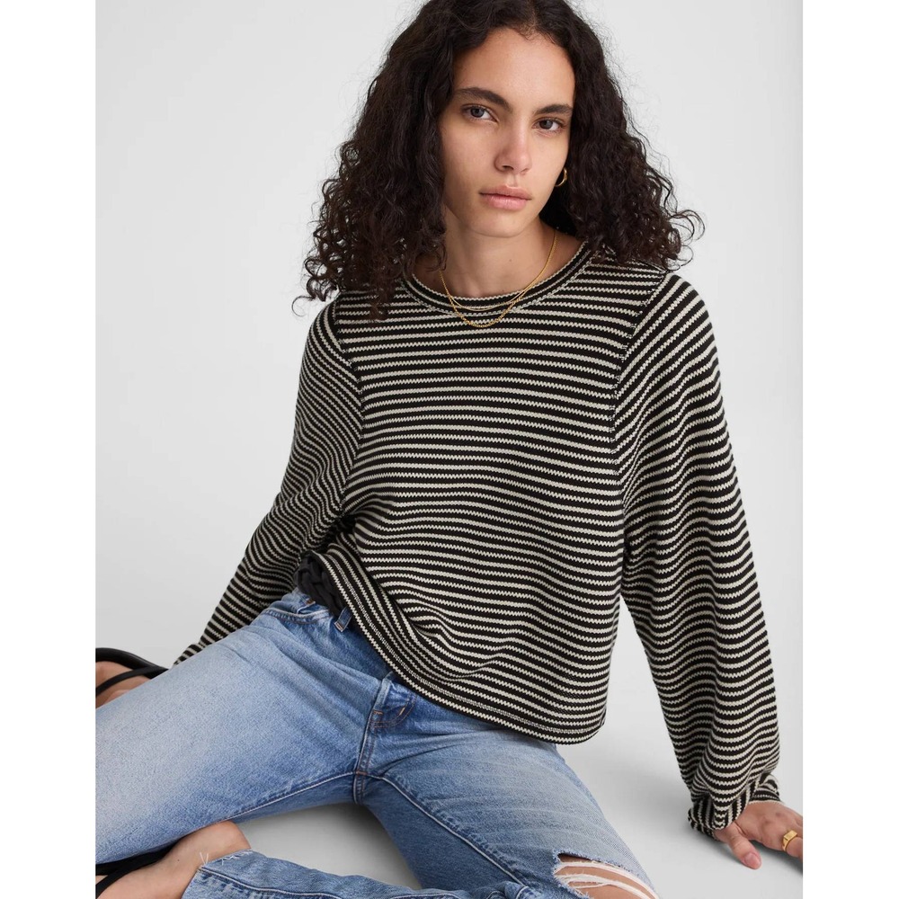 Madewell Striped Curved‎ Long-Sleeve Tee Jet Black XS NWT